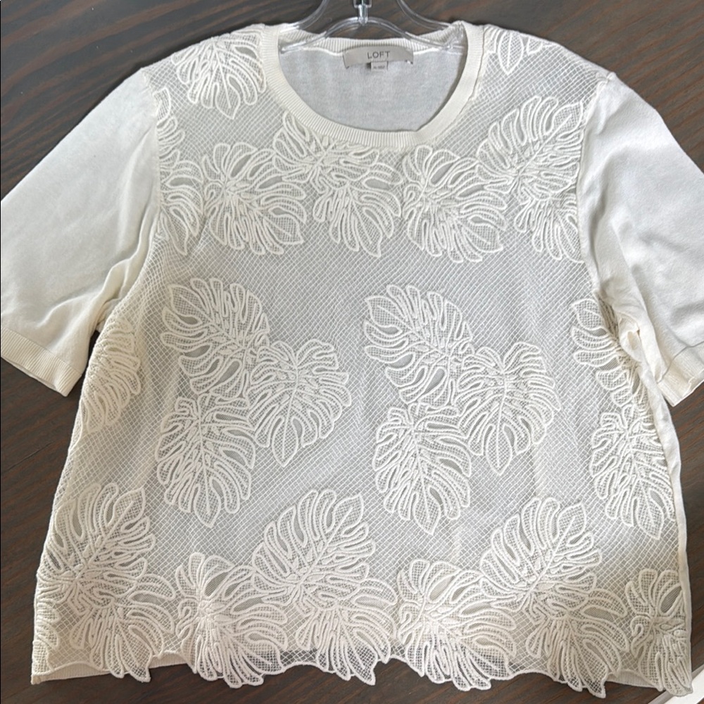 LOFT White Boxy Embellished Blouse